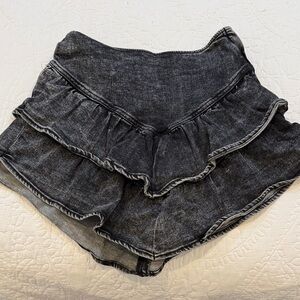 MOTHER DENIM Women's Black Ruffle Denim Skirt